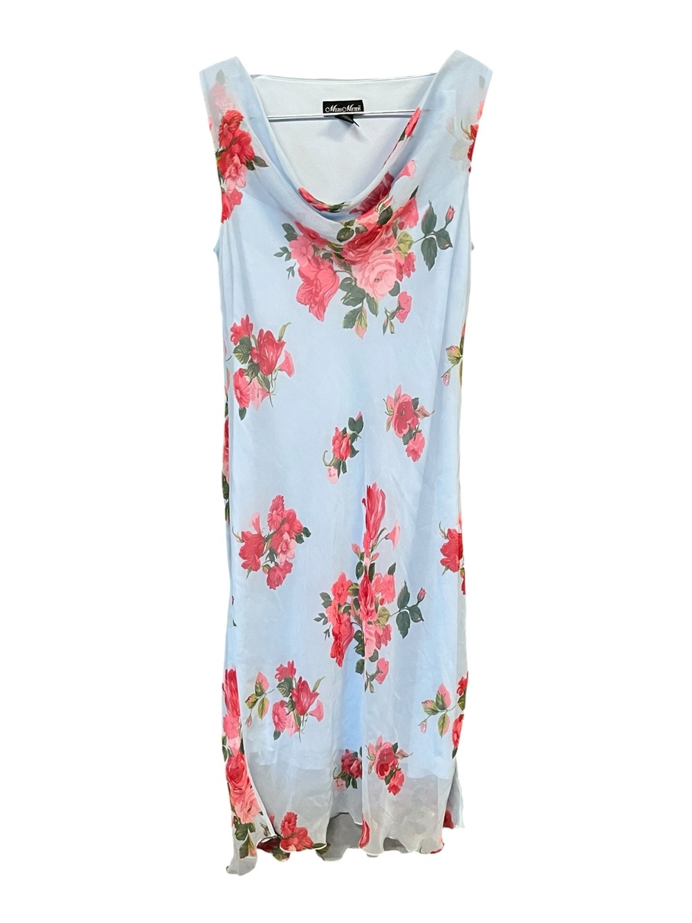 Meghan Matthews Blue Floral Chiffon Midi Dress Size 6 Cottagecore Y2K
